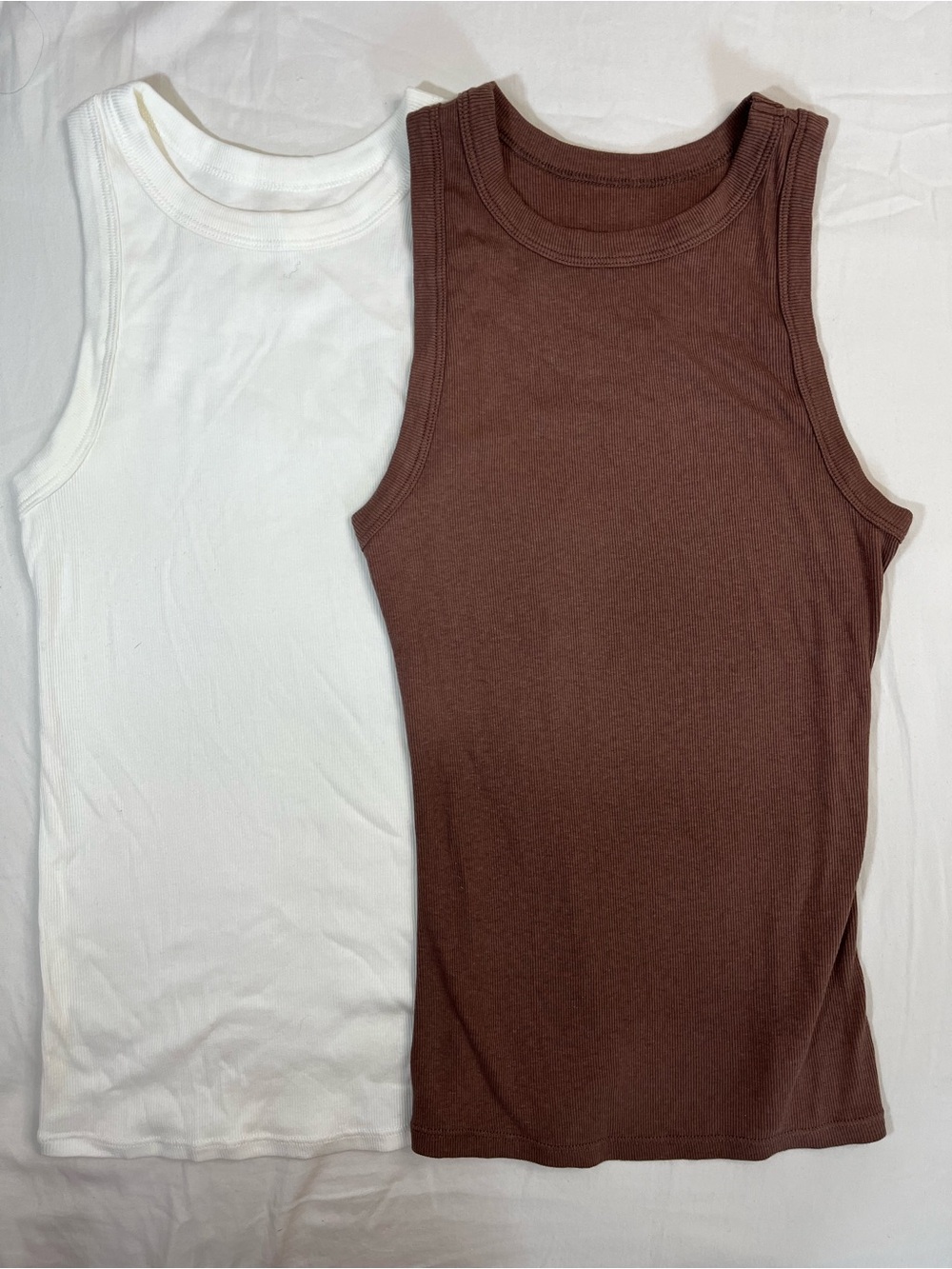 A New Day Cotton Ribbed Tank Tops Set of Two Ivory Brown Women’s Small